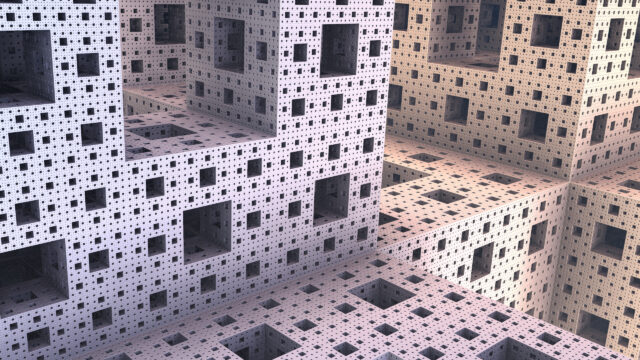 Complex Menger Sponge Fractal Architectural 3D Structure 4K Wallpaper
