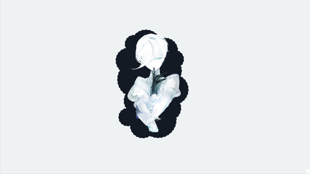 Minimalist Anime Character with Crystal Accents 4K Desktop Wallpaper