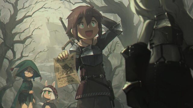Anime Adventure Party Hunting Monster Forest Scene 4K Wallpaper