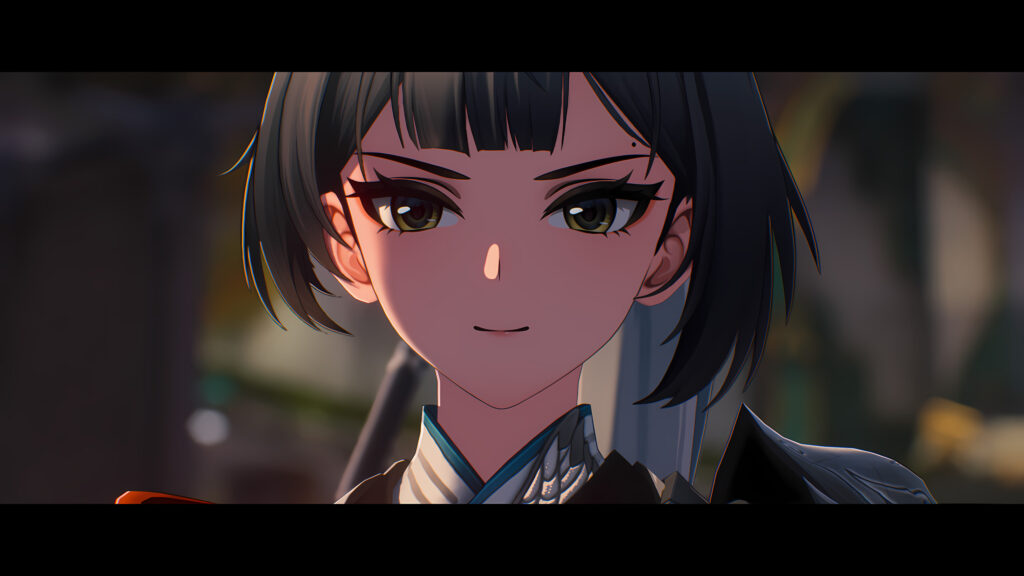 Close-up Portrait of a Determined Anime Girl Character Desktop Wallpaper