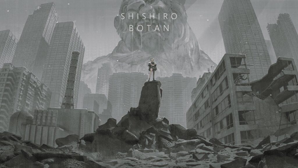 Shishiro Botan Anime Girl in Post Apocalyptic Ruined City Desktop Wallpaper
