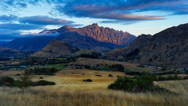 Golden Hour Sunlight on Remarkables Mountain Range New Zealand 4K Wallpaper