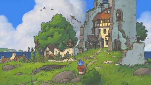 Ghibli Inspired Wizard Journey to Ancient Stone Ruins Desktop Wallpaper