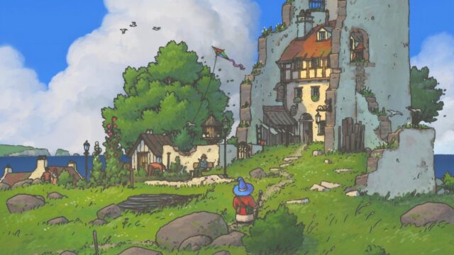 Ghibli Inspired Wizard Journey to Ancient Stone Ruins Desktop Wallpaper