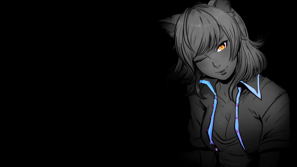 Anime Cat Girl with Glowing Eyes Dark Aesthetic Desktop Wallpaper