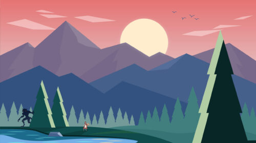 Little Red Riding Hood and Wolf in Forest Sunset Landscape 4K PC Wallpaper