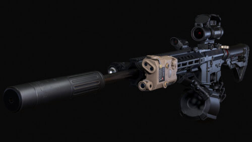Tactical Assault Rifle with Suppressor and Laser Sight 4K Desktop Wallpaper