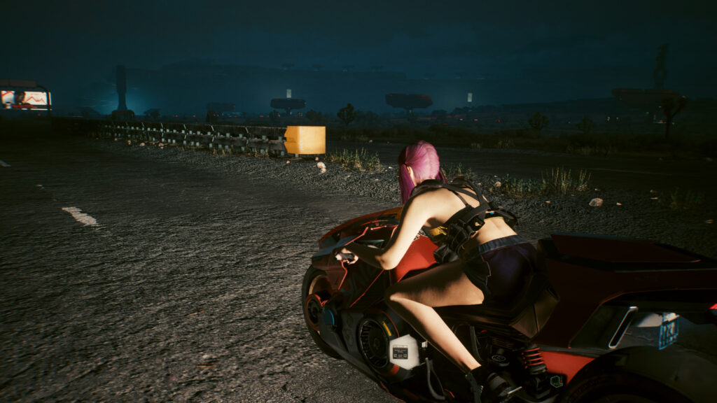 Cyberpunk Girl Riding Futuristic Motorcycle in Night Desert PC Wallpaper