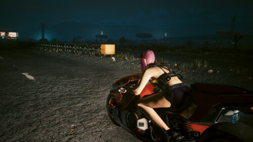 Cyberpunk Girl Riding Futuristic Motorcycle in Night Desert PC Wallpaper