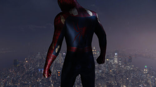 Spider-Man Overlooking New York City at Night 4K Desktop Wallpaper