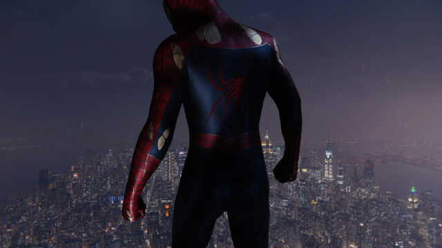 Spider-Man Overlooking New York City at Night 4K Desktop Wallpaper