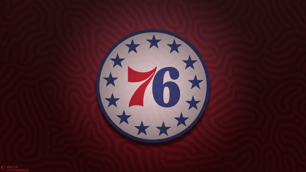 Philadelphia 76ers Logo on Dark Red Abstract Pattern Desktop Wallpaper