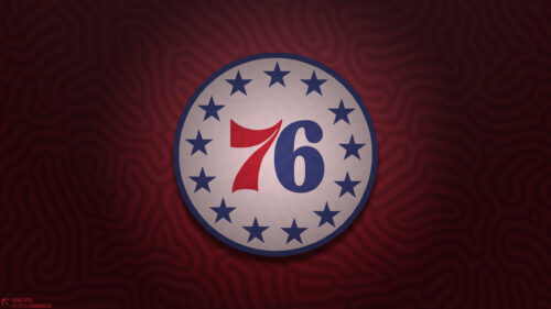 Philadelphia 76ers Logo on Dark Red Abstract Pattern Desktop Wallpaper