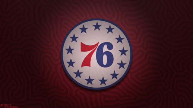 Philadelphia 76ers Logo on Dark Red Abstract Pattern Desktop Wallpaper