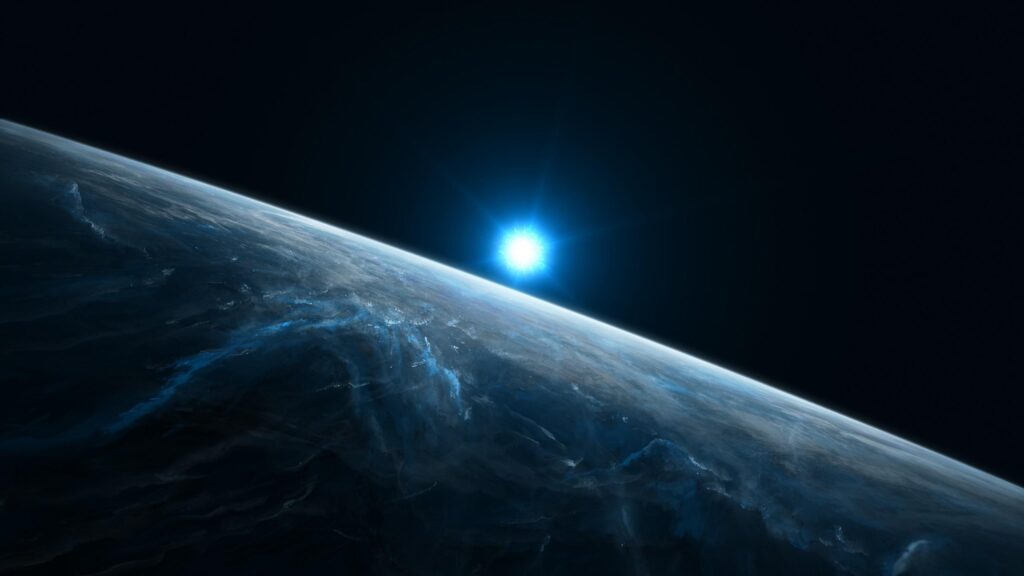 Stunning Blue Cosmic Planet Sunrise Horizon 4K Desktop Wallpaper