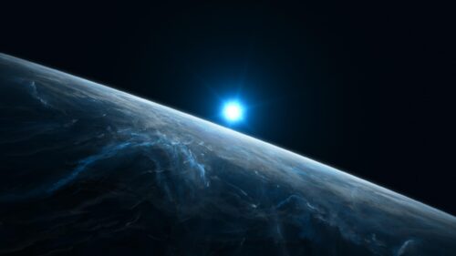 Stunning Blue Cosmic Planet Sunrise Horizon 4K Desktop Wallpaper
