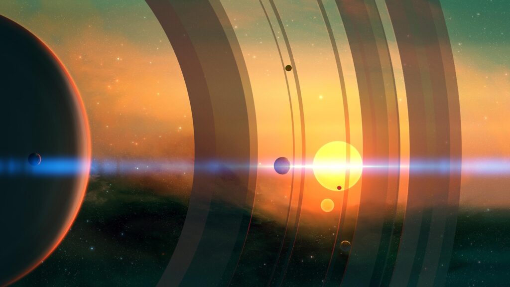 Stunning Deep Space Planet System with Rings and Distant Suns 4K Desktop Wallpaper