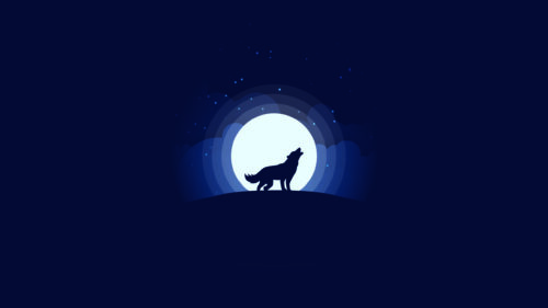 Minimalist Wolf Howling at the Full Moon Night Sky Desktop Wallpaper