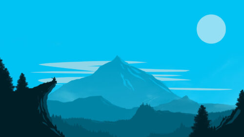 Minimalist Silhouette Hiker Standing on Mountain Cliff Blue Landscape 4K Wallpaper