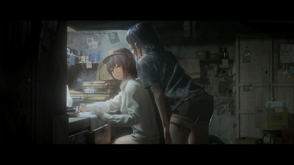 Anime Girls Working in a Dimly Lit Study Room 4K Desktop Wallpaper