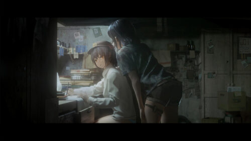 Anime Girls Working in a Dimly Lit Study Room 4K Desktop Wallpaper