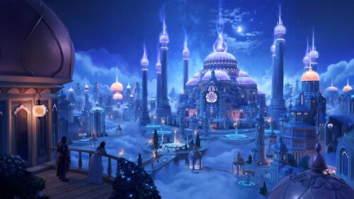 Stunning Fantasy Sky Palace and Floating City 4K Desktop Wallpaper