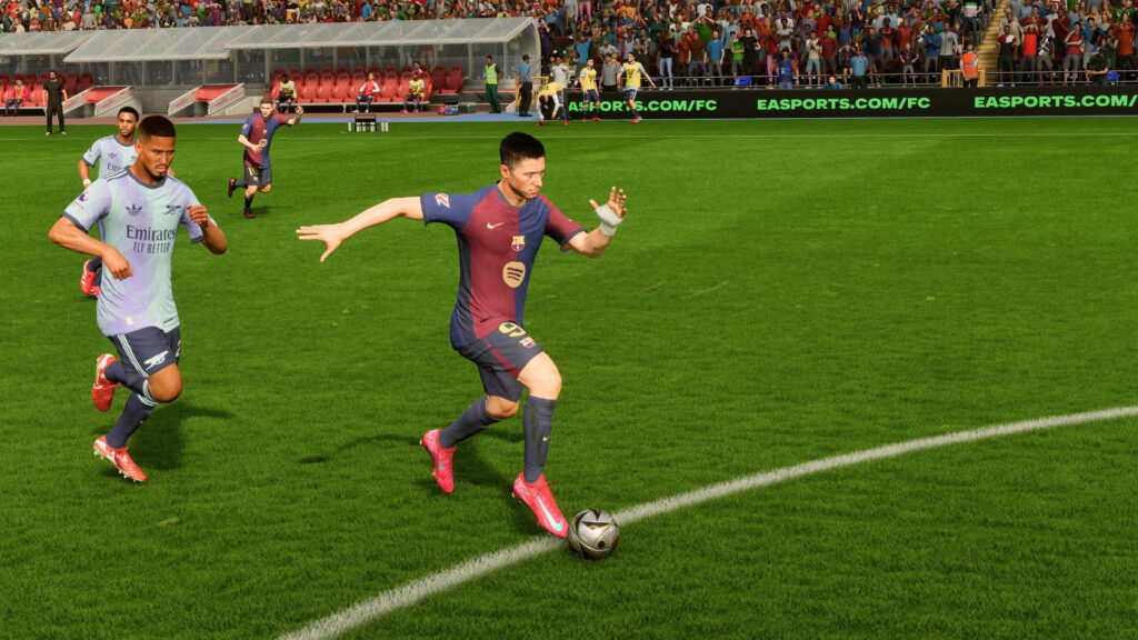 Robert Lewandowski Dribbling in FC 24 Barcelona vs Arsenal Desktop Wallpaper