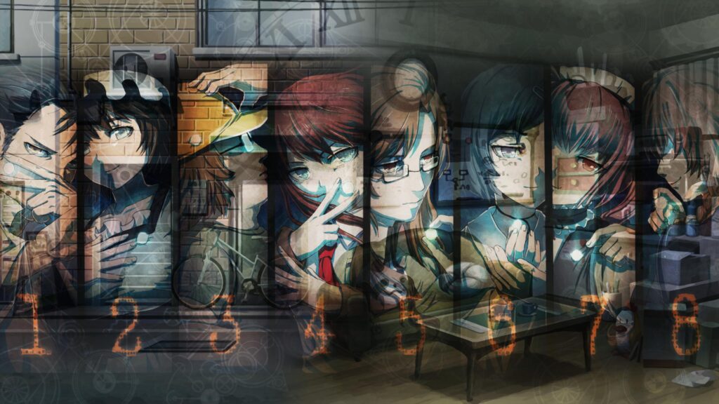 Steins Gate Character Ensemble Artistic Collage Desktop Wallpaper