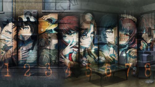 Steins Gate Character Ensemble Artistic Collage Desktop Wallpaper