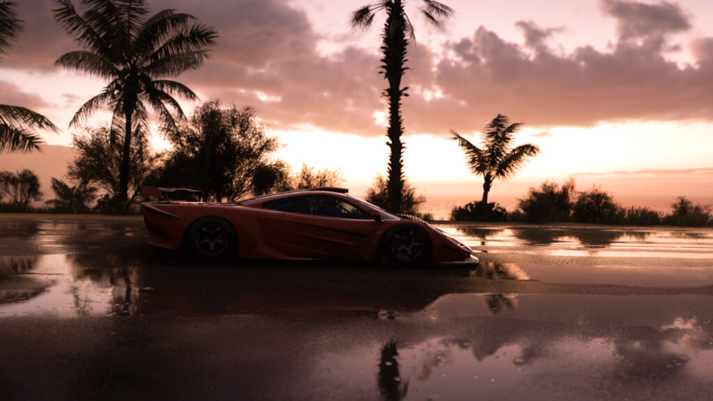 Red Ferrari F40 LM Supercar at Sunset Tropical Beach 4K Desktop Wallpaper