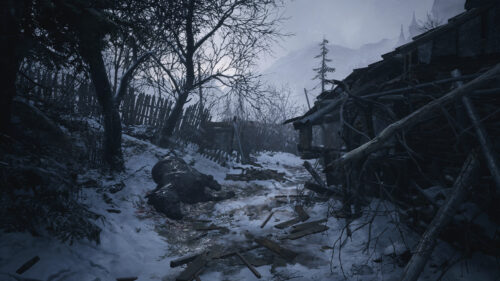 Resident Evil Village Snowy Ruined Winter Landscape 4K Desktop Wallpaper