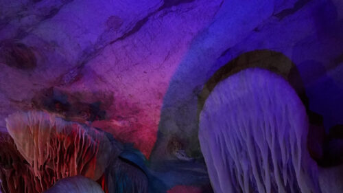 Stunning Neon Lit Cave Formation with Abstract Light Desktop Wallpaper