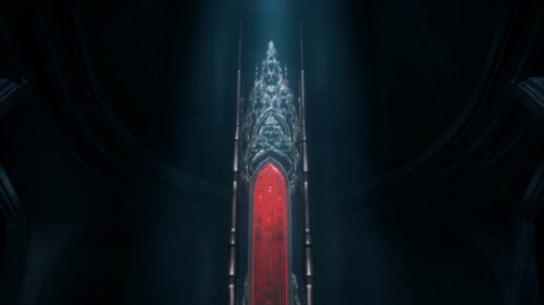 Gothic Red Throne in Dark Castle Interior 4K Wallpaper