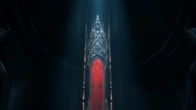 Gothic Red Throne in Dark Castle Interior 4K Wallpaper