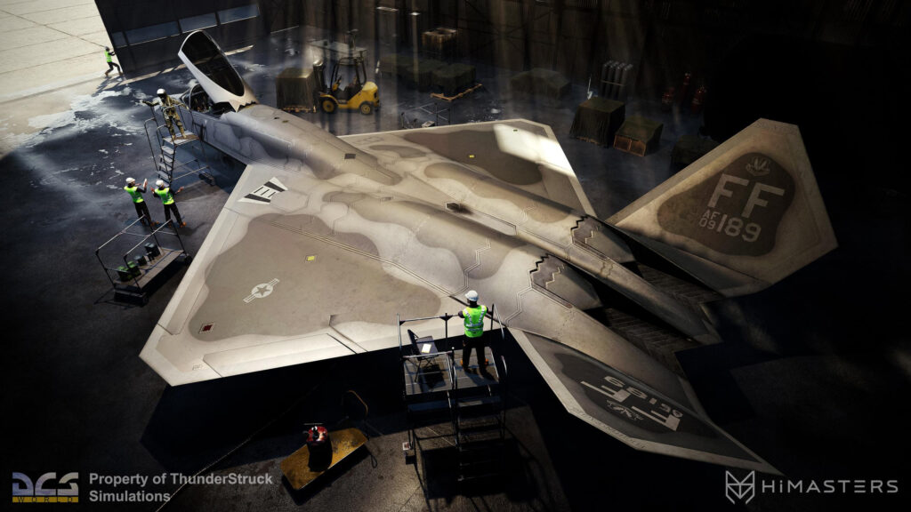 F-22 Raptor Fighter Jet in Hangar Maintenance 4K Desktop Wallpaper