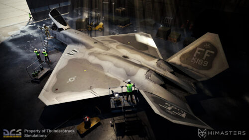 F-22 Raptor Fighter Jet in Hangar Maintenance 4K Desktop Wallpaper