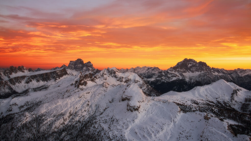 Breathtaking Dolomites Sunset Snow Covered Mountains Desktop Wallpaper
