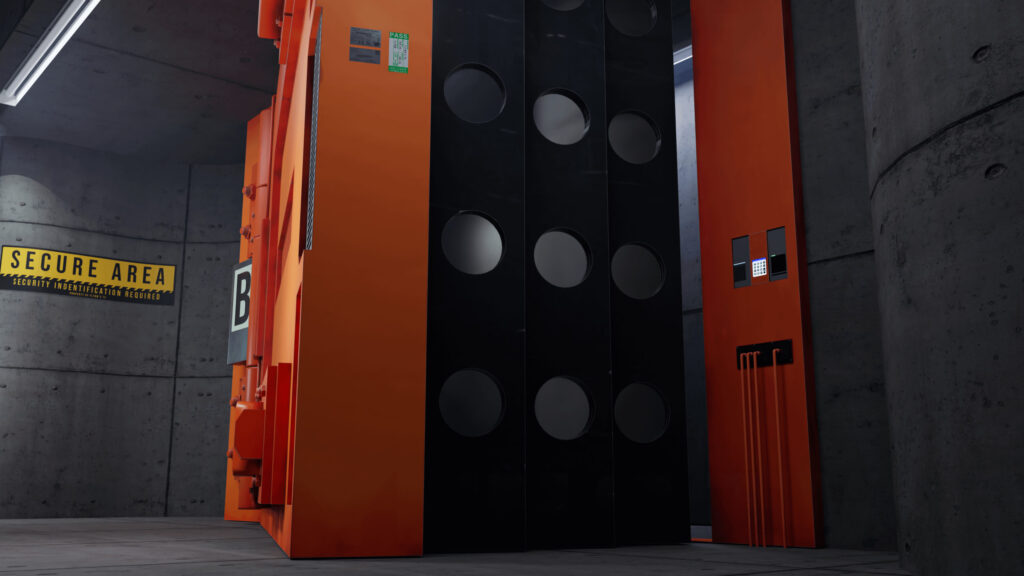 Futuristic Underground Secure Facility Interior 4K Desktop Wallpaper