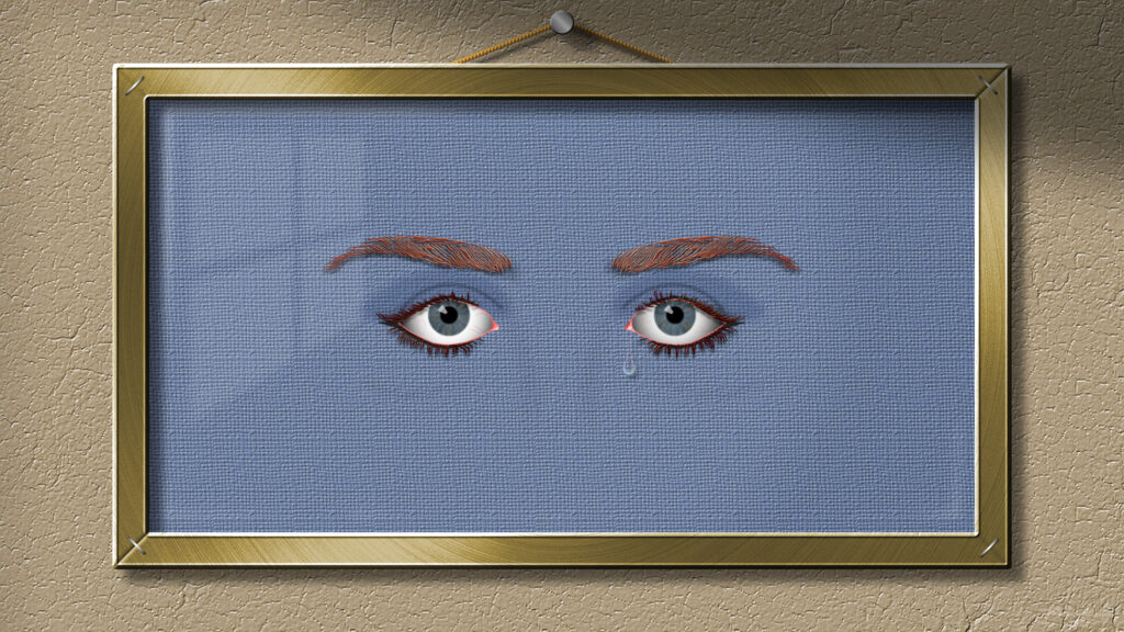 Surreal Artistic Human Eyes with Tear on Canvas Frame Desktop Wallpaper