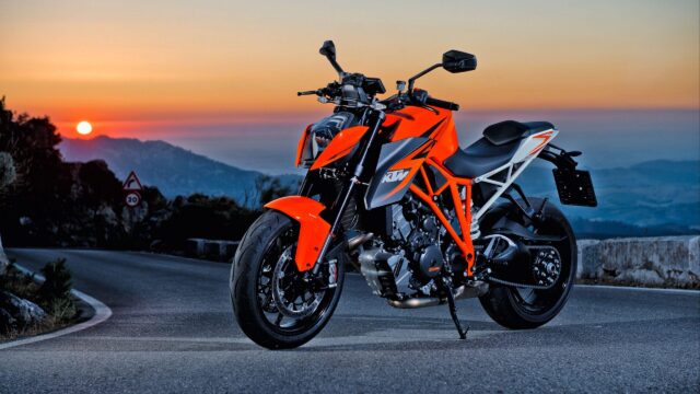 KTM 1290 Super Duke R Orange Motorcycle at Sunset Desktop Wallpaper