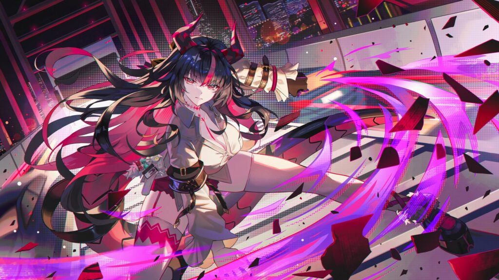Anime Demon Girl Warrior with Purple Energy Blades 4K Desktop Wallpaper