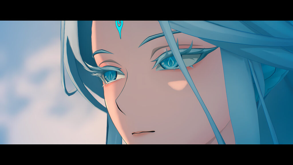 Stunning Anime Girl with Glowing Blue Eyes Close-Up 4K Desktop Wallpaper
