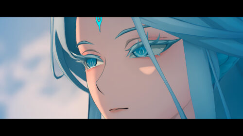 Stunning Anime Girl with Glowing Blue Eyes Close-Up 4K Desktop Wallpaper