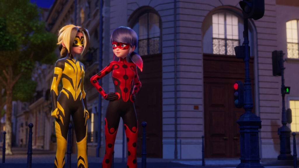 Ladybug and Vesperia Miraculous Heroes Standing in Paris Streets PC Wallpaper