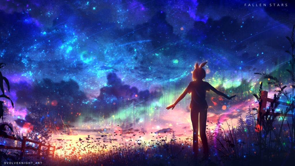 Anime Girl Under Magical Cosmic Starry Sky PC Wallpaper