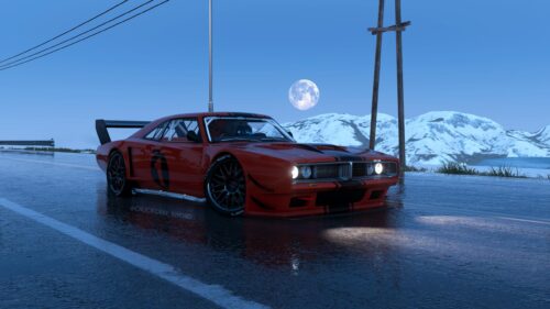 Custom Modified Red Dodge Charger Muscle Car Under Moonlight 4K Wallpaper