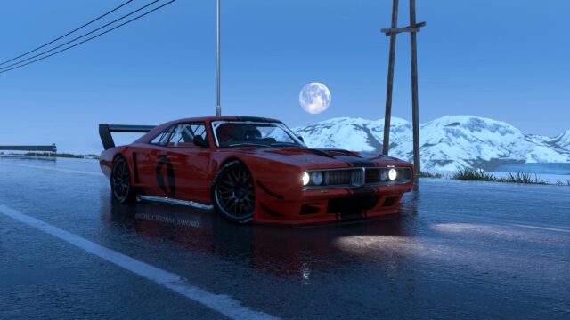 Custom Modified Red Dodge Charger Muscle Car Under Moonlight 4K Wallpaper