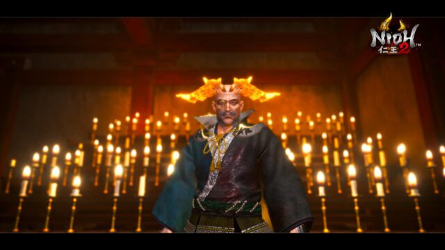 Nioh 2 Character with Glowing Spirit Horns and Candles Background 4K Wallpaper