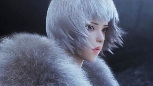 Beautiful Anime Girl with Silver Hair and Fur Coat 4K Desktop Wallpaper