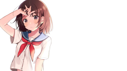 Anime Schoolgirl Sweating and Looking Up 4K Desktop Wallpaper